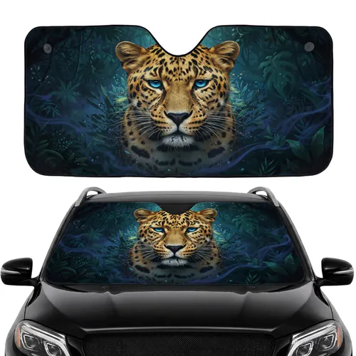 Leopard Sapphire Blue Eyes Golden Fur - Car Interior Upgrade Wildlife Lover Gift Car Sunshade