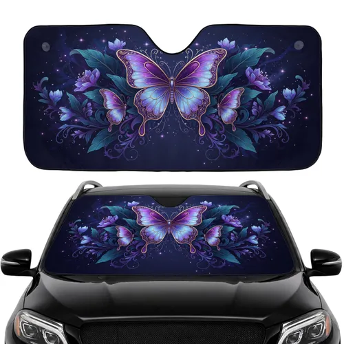 Majestic Iridescent Butterflies Gold Filigree Ethereal Flora - Car Interior Upgrade Car Sunshade