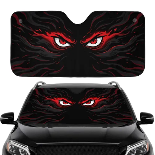 Glowing Menacing Red Eyes Dark Smoke Fiery Tendrils - Car Interior Upgrade Car Sunshade