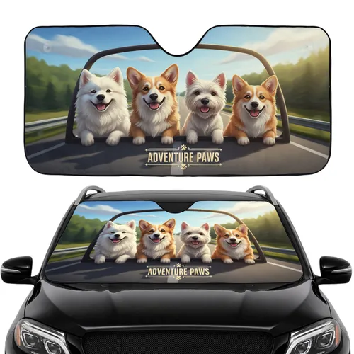 Joyful Dogs Epic Road Trip Mountains - Travel Essentials for Dog Lovers Car Sunshade