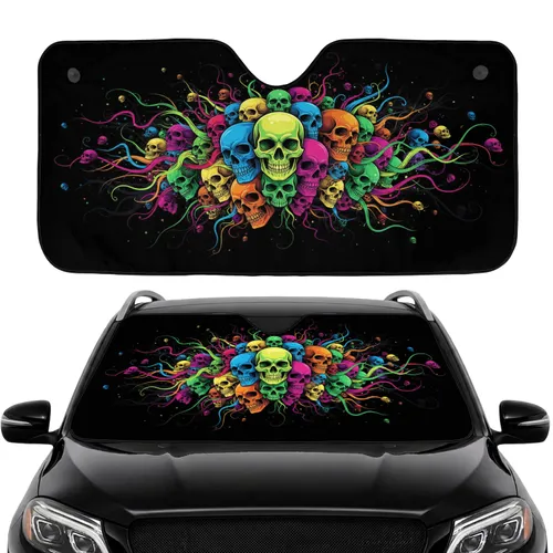 Neon Skulls Glowing Smoke Energy Cosmic Stars - Car Interior Upgrade Car Sunshade