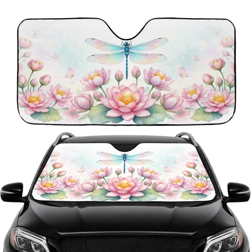 Dragonfly Pink Flowers Butterflies - Road Trip Gift Wildlife Lover Car Sunshade