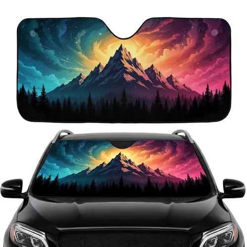 Silhouetted Mountain Forest Nebula Cosmos - Car Interior Travel Accessory Car Sunshade