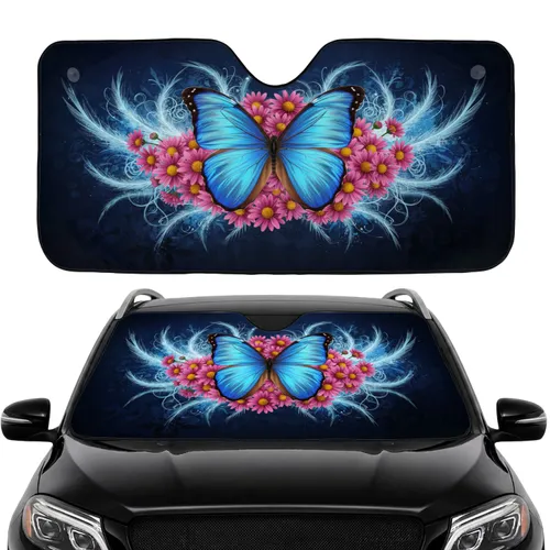 Morpho Butterfly Fuchsia Daisy Flowers Car Interior Upgrade Wildlife Lover Gift Car Sunshade