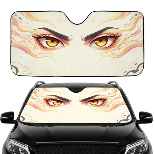 Formidable Anime Eyes Angled Brows Eyelashes Cream Grey Background - Car Interior Upgrade Car Sunshade