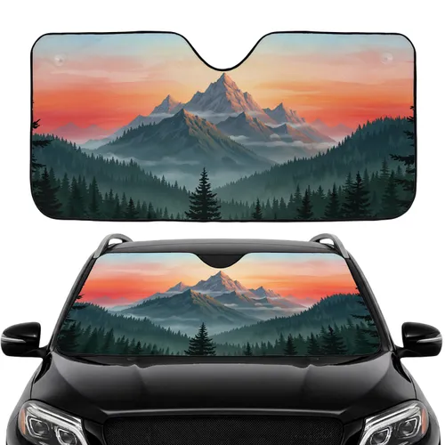 Majestic Mountain Range Forest Sunset Sky - Road Trip Travel Essentials Gift Car Sunshade