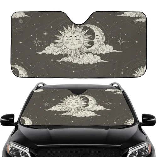 Majestic Sun Serene Moon Cosmic Stars Night Sky - Car Interior Upgrade Car Sunshade