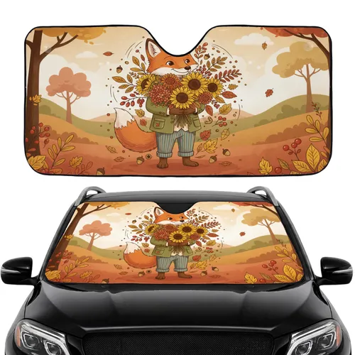 Friendly Fox Autumn Flowers Falling Leaves Forest Glade Car Interior Upgrade Car Sunshade