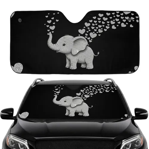 Baby Elephant Glitter Hearts - Car Interior Upgrade Road Trip Gift Car Sunshade