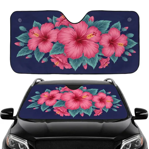 Fuchsia Pink Hibiscus Midnight Blue Tropical Garden - Car Interior Upgrade Car Sunshade