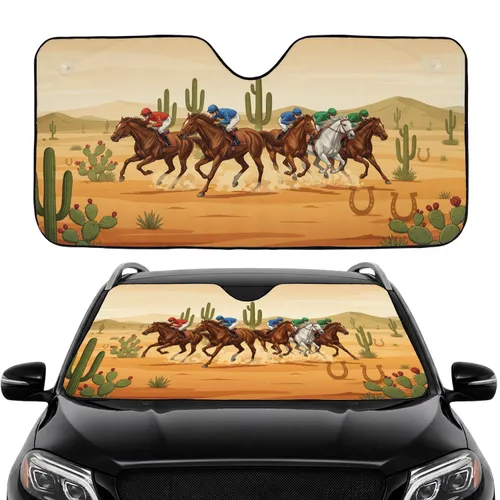 Dynamic Galloping Horses Desert Race Cacti Sun - Car Road Trip Gift Car Sunshade