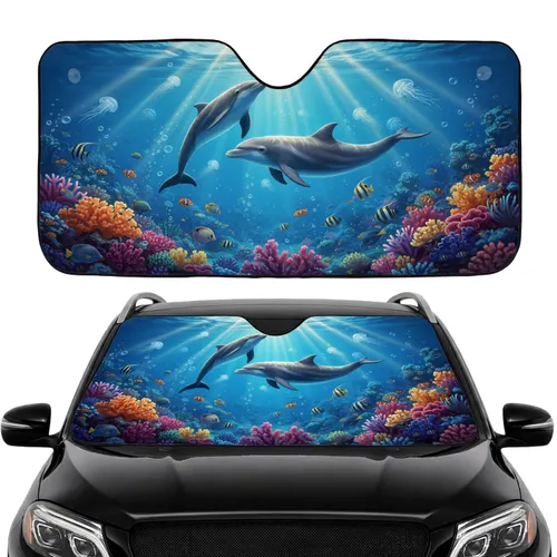 Dolphins Coral Reef Ocean Life - Road Trip Gift for Ocean Lovers Car Sunshade