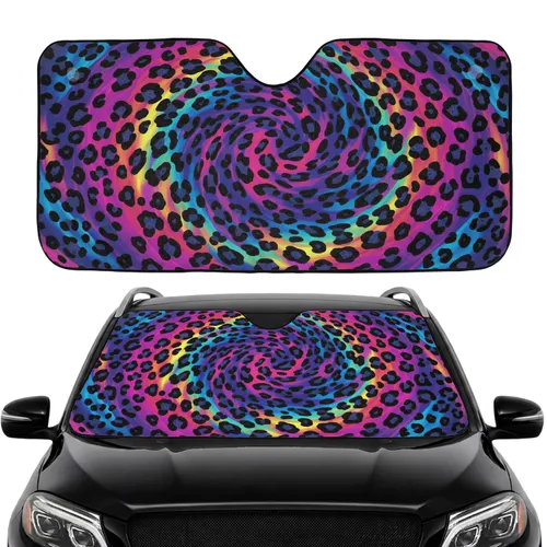 Psychedelic Leopard Spots Neon Electric Blue Car Interior Upgrade Accessory Car Sunshade