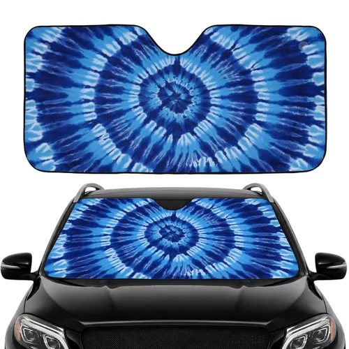 Indigo Sky Blue Tie-Dye Spiral - Car Interior Upgrade for Road Trips Car Sunshade