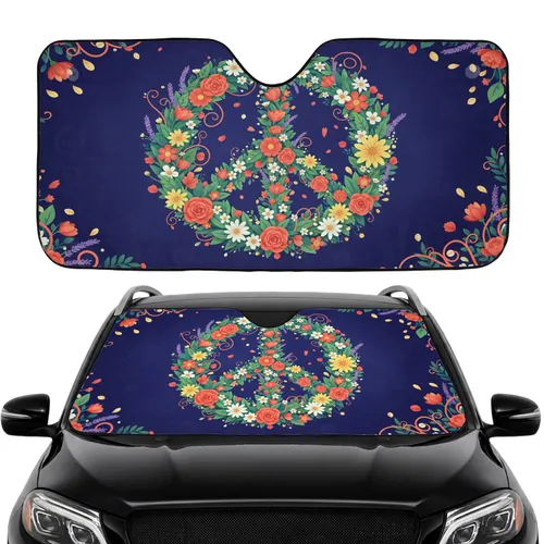 Peace Symbol Floral Wreath Flowers Petals Vines Foliage - Car Interior Upgrade Car Sunshade