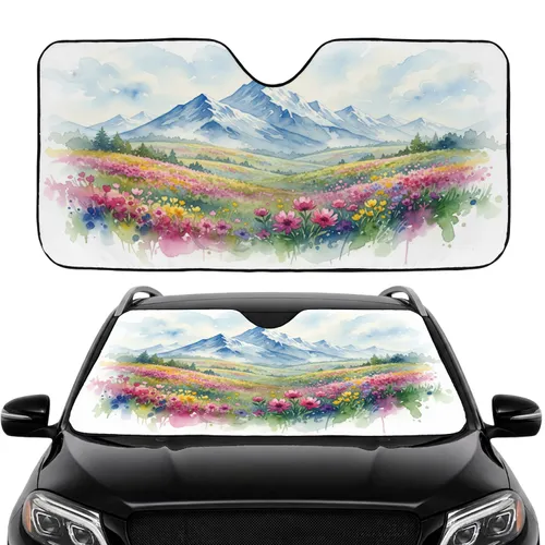 Majestic Mountain Range Wildflower Meadow Luminous Sky - Travel Essentials Car Sunshade