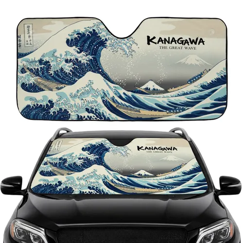 Colossal Great Wave Kanagawa Mount Fuji Fishing Boats - Car Interior Upgrade Car Sunshade