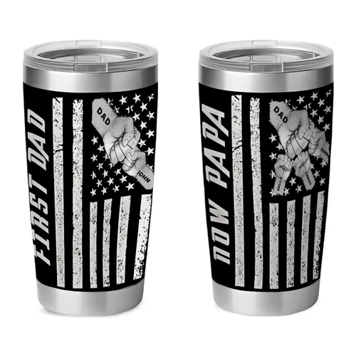 Personalized First Dad Now Papa 20oz Skinny Tumbler, Custom Fist Bump Gift for Dad & Grandpa