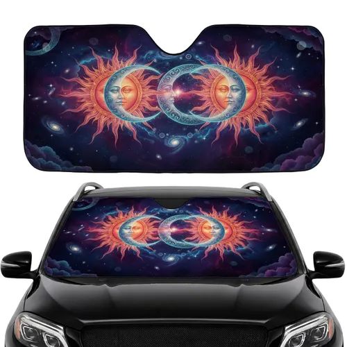 Ornate Suns Crescent Moons Celestial Nebulae - Car Interior Upgrade Car Sunshade