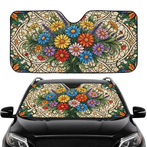 Stained Glass Floral Bouquet Daisy Star Flowers Car Interior Upgrade Car Sunshade