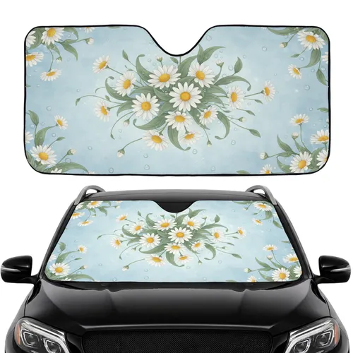 Botanical Delicate Daisy Flowers Green Leaves Dewdrops - Car Interior Upgrade Car Sunshade