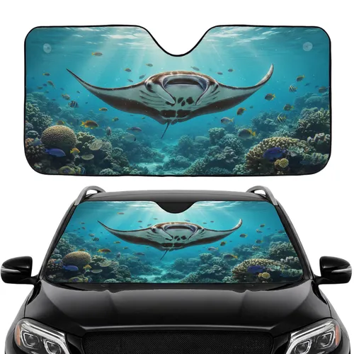 Manta Ray Underwater Coral Reef Sunlight - Wildlife Lover Car Interior Upgrade Car Sunshade