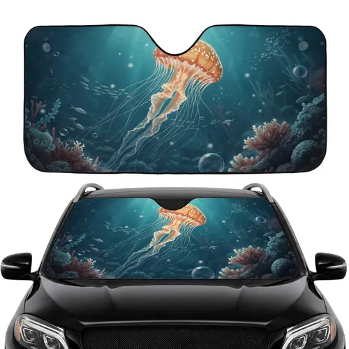 Jellyfish Ocean Life Underwater Scene - Car Interior Upgrade Road Trip Gift Car Sunshade