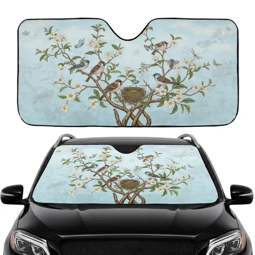 Songbirds Butterflies Dragonflies Delicate Flowers Branches - Car Interior Upgrade Car Sunshade
