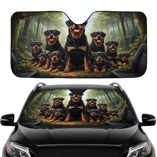 Rottweiler Dogs Puppies Forest Scene - Car Interior Upgrade Dog Lover Gift Car Sunshade