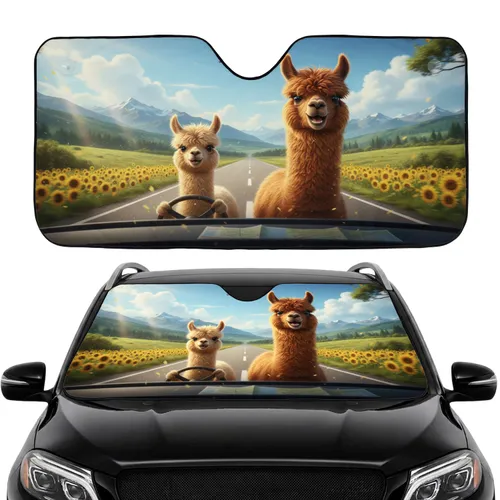 Alpacas Road Trip Green Hills Highway - Travel Essentials for Alpaca Lover Car Sunshade