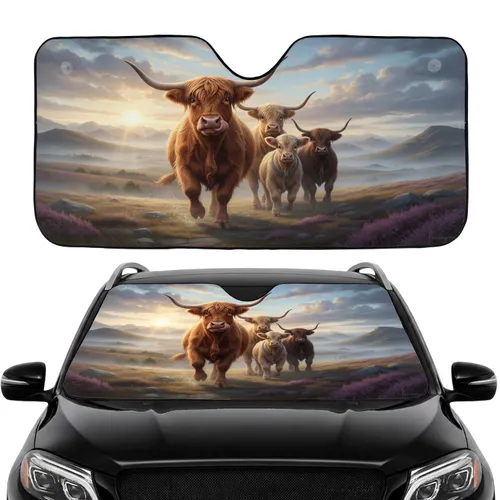 Highland Cow Family Journey Scottish Highlands - Travel Essentials Gift for Cow Lovers Car Sunshade