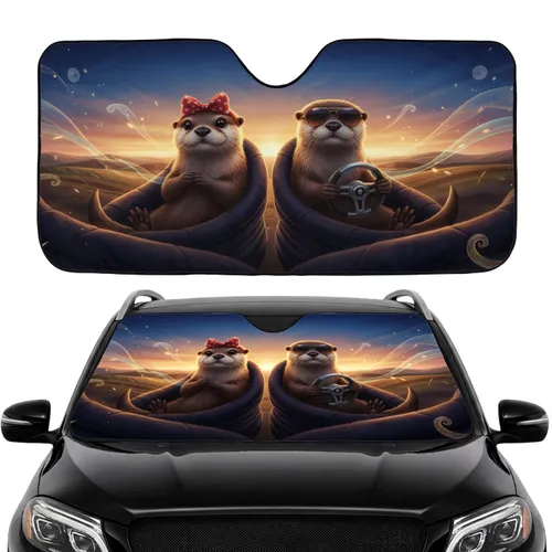 Two Otters Driving Steering Wheel - Road Trip Essentials Car Interior Upgrade Car Sunshade