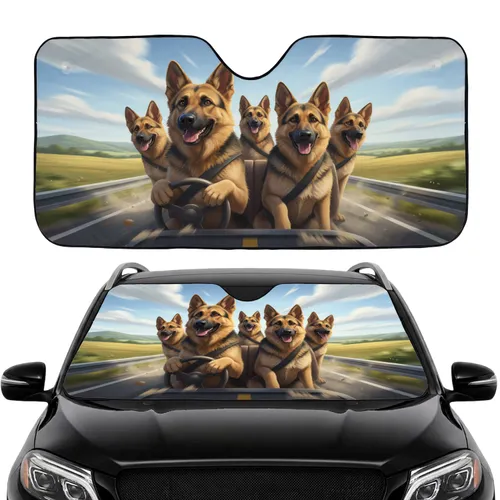 Joyful German Shepherds Road Trip Adventure - Car Travel Essentials Dog Lover Gift Car Sunshade