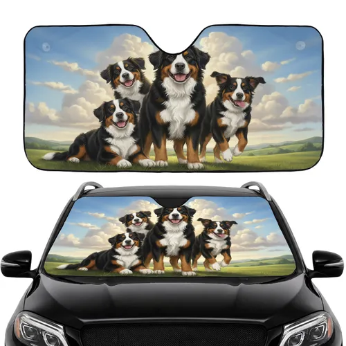 Bernese Mountain Dogs Cloud Landscape - Road Trip Gift for Dog Lover Car Sunshade