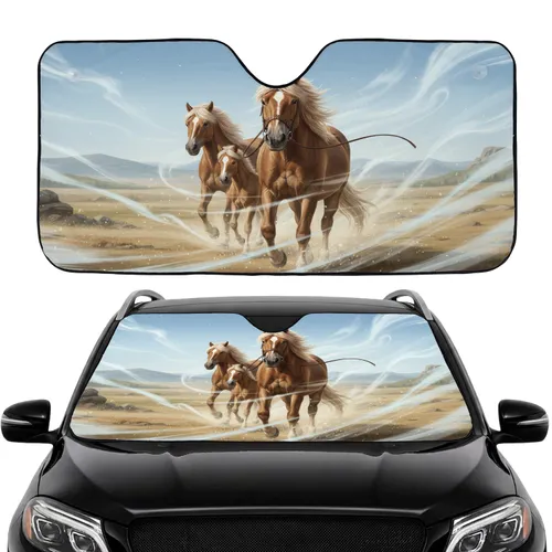 Sweeping Landscape Fjord Horses Journey - Road Trip Gift for Horse Lovers Car Sunshade