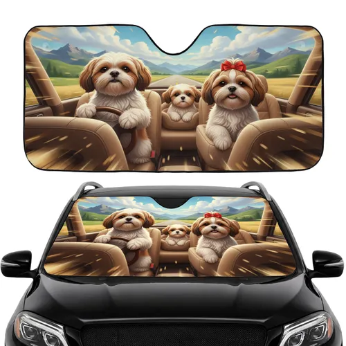 Three Shih Tzu Dogs Road Trip Travel Essentials Shih Tzu Lover Gift Car Sunshade