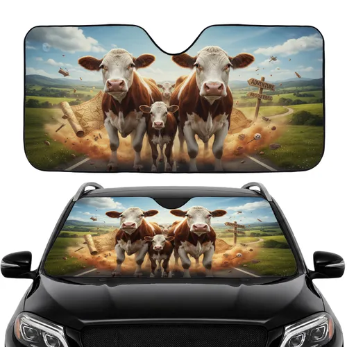 Hereford Cows Pastoral Adventure - Road Trip Travel Essentials for Cow Lover Car Sunshade