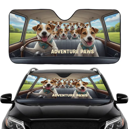 Jack Russell Terriers Drive Road Trip - Road Trip Gift for Dog Lover Car Sunshade