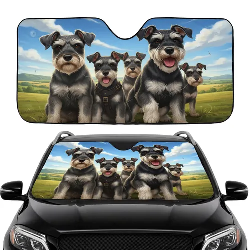 Five Schnauzer Dogs Scenic Landscape - Travel Essentials Car Interior Upgrade Car Sunshade