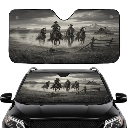 Rugged Cowboys Horses Western Landscape Ranch Road Trip Essential - Cowboy Lover Gift Car Sunshade