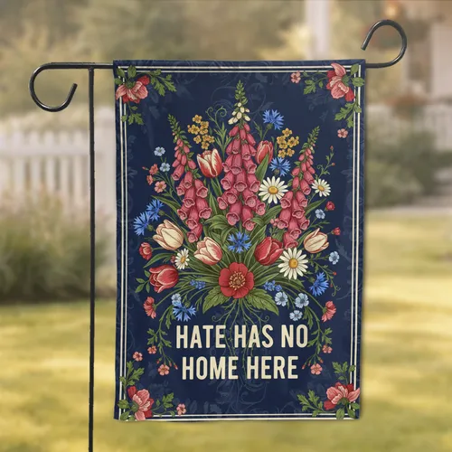 Navy Blue Wildflower Meadow Hate Has No Home Here - Home Decor Gift Garden Flag