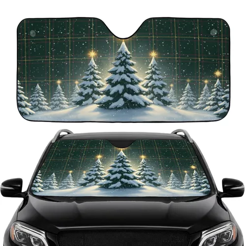 Golden Star Pine Trees Snow Plaid Forest - Car Interior Upgrade Car Sunshade