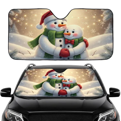 Snowman Couple Winter Wonderland Commute Accessory for Holiday Driving Car Sunshade