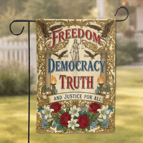 Freedom Democracy Truth Lady Justice Eagle - American Values Home Decor Gift Garden Flag