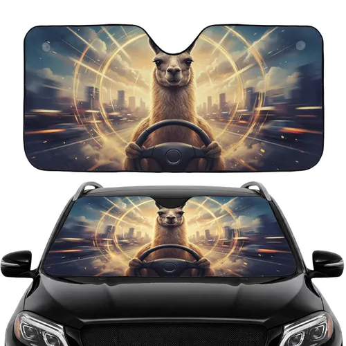 Majestic Llama Steering Wheel Twilight Road Trip Commute Accessory Car Sunshade