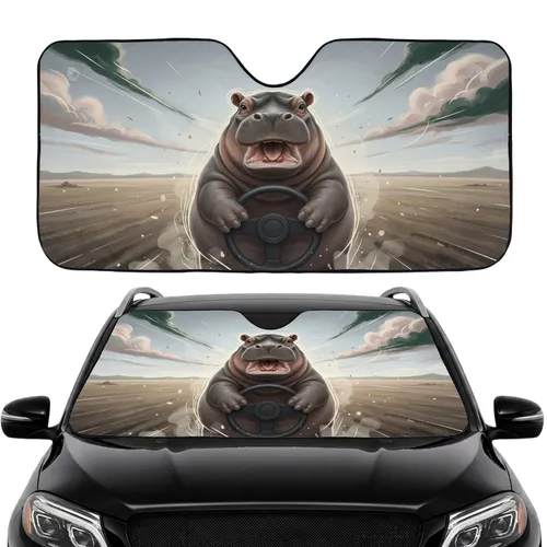Smiling Baby Hippo Steering Wheel Adventure - Road Trip Travel Essentials Car Upgrade Car Sunshade
