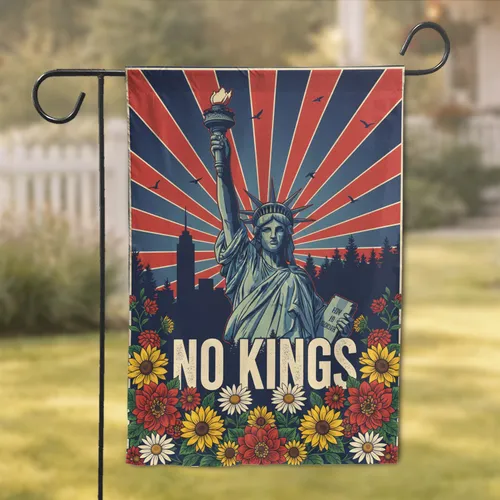 Statue of Liberty NO KINGS Text Wildflower Cityscape - Independence Day Home Decor Garden Flag