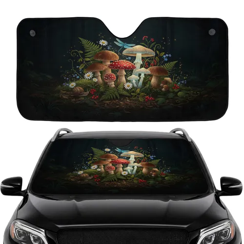 Midnight Forest Mushrooms Ferns Berries Dragonflies Snails - Car Interior Upgrade Car Sunshade