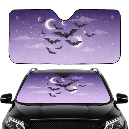 Flying Bats Crescent Moon Stars Night Sky - Road Trip Gift Car Sunshade