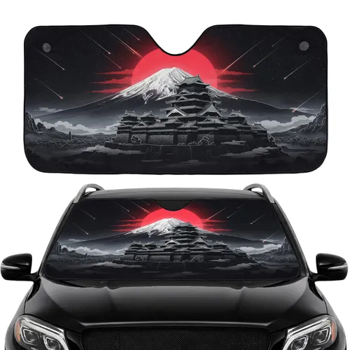 Mount Fuji Japanese Castle Red Sun Celestial Night - Car Interior Upgrade Car Sunshade